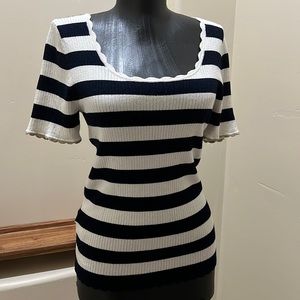 Ann Taylor loft blue and white stripe knit top medium